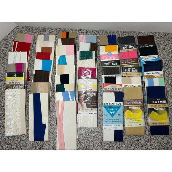 Vintage Sewing Bias Tape Seam Binding Flexi Lace Hem Facing Lot of 45‎ Cards - Picture 1 of 7